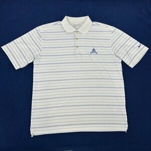 Nike Golf Shirt Men M White Blue Stripe AT&T National Congressional Country Club